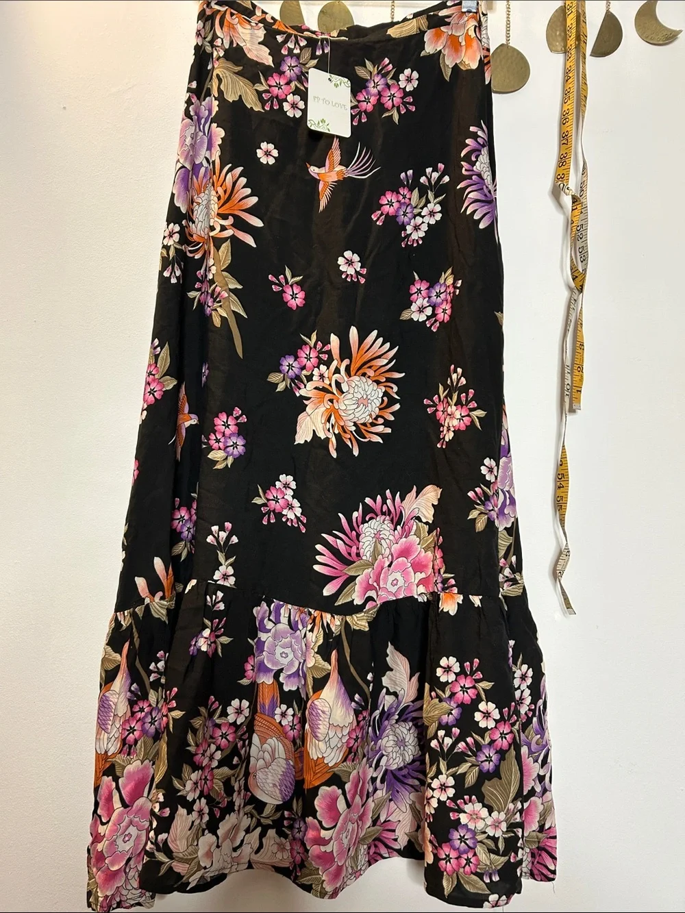 Black Floral Midi Skirt with Pink & Purple Blooms - Picture 6 of 8